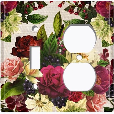 Metal Light Switch Plate Outlet Cover (Flower Rose Red White 4 - (L) Single Toggle / (R) Single Outlet) - Image 0