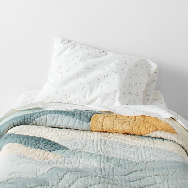 Cloud Embroidered Hand-Quilted Organic Cotton Baby Crib Quilt - Image 4