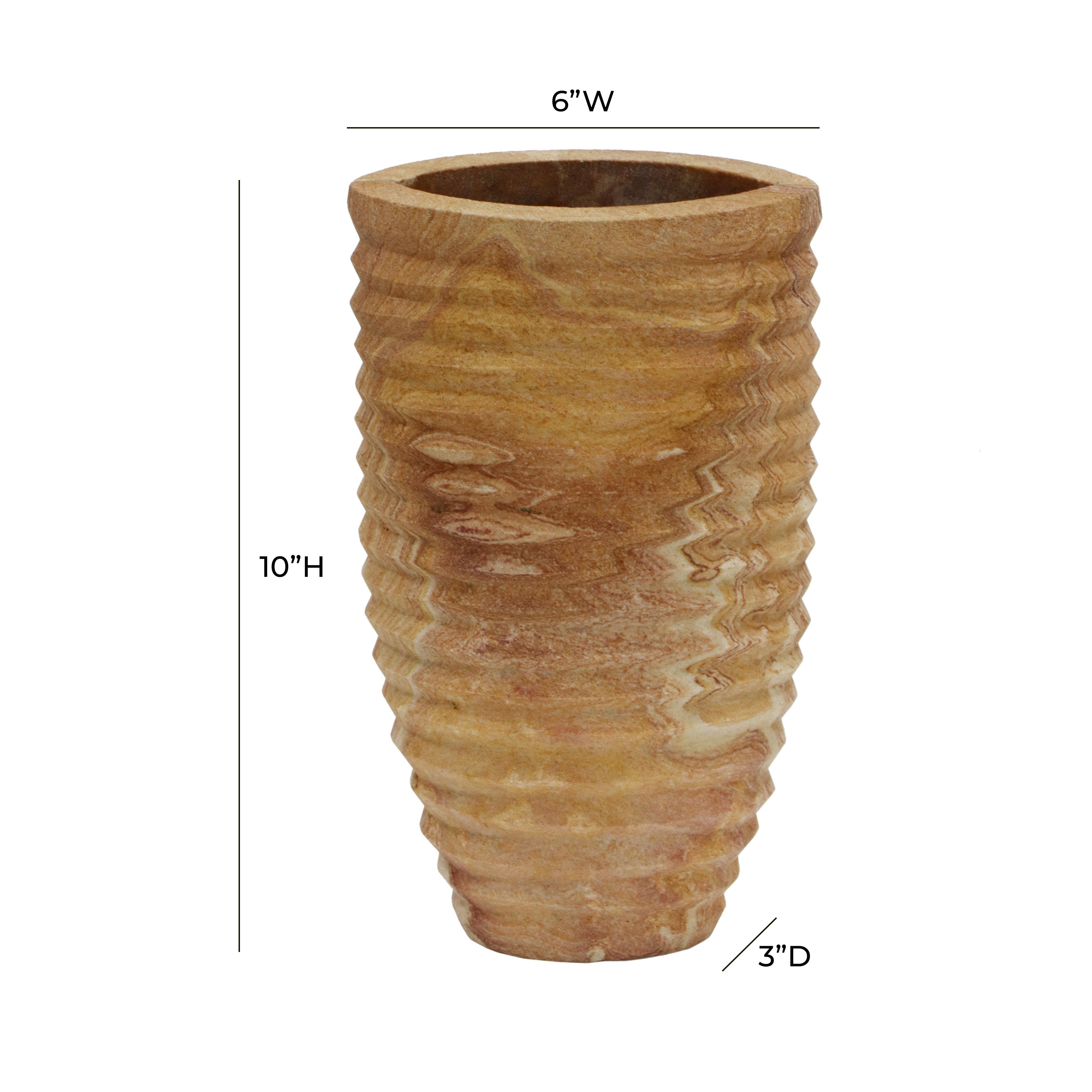 Saava Ribbed Stone Vase in Sandstone - Image 4