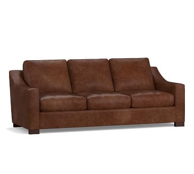 Turner Slope Arm Leather Sofa 3-Seater 85.5", Down Blend Wrapped Cushions, Statesville Molasses - Image 2