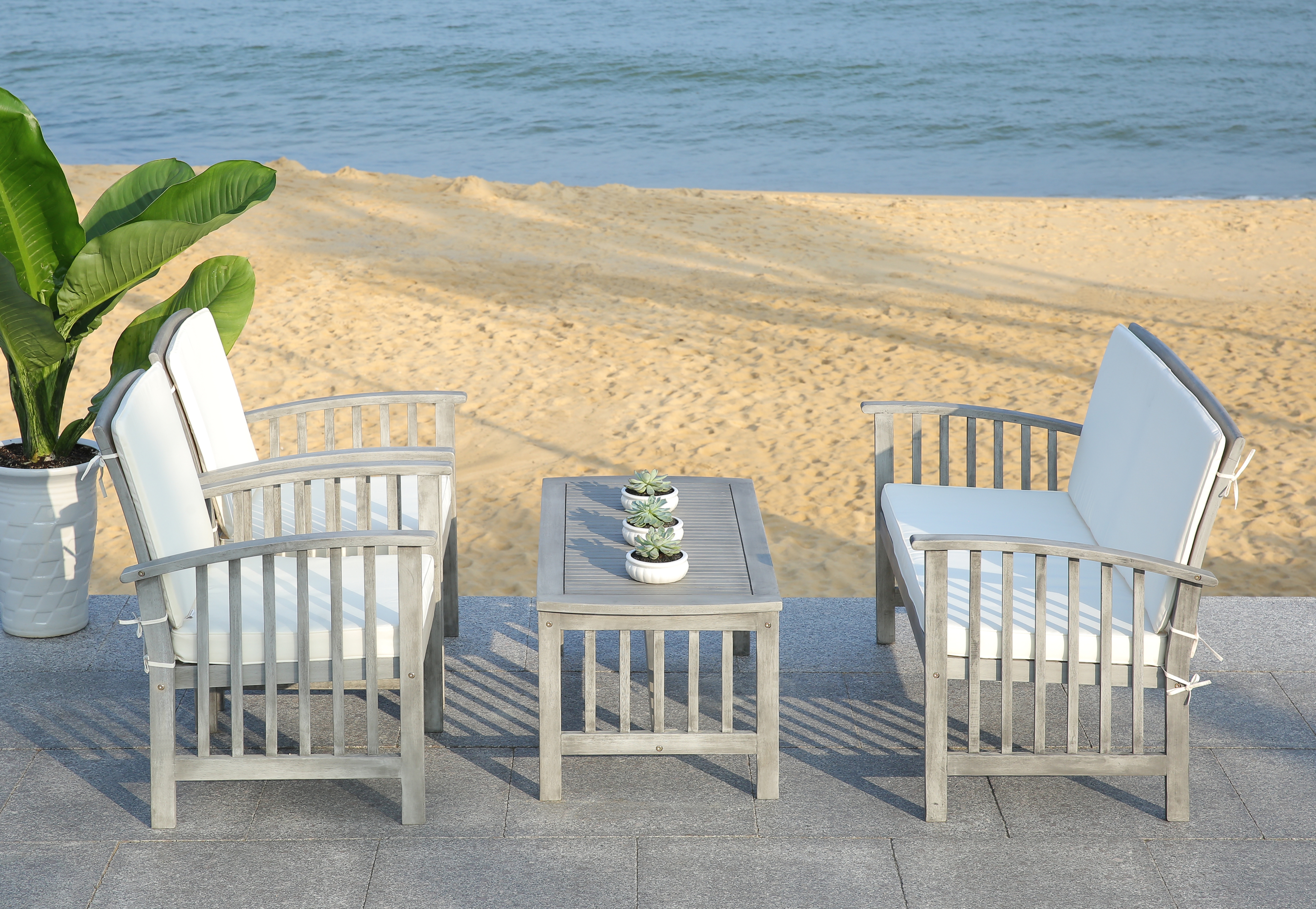 Rocklin 4 Piece Outdoor Set - Grey Wash/Beige - Safavieh - Image 5