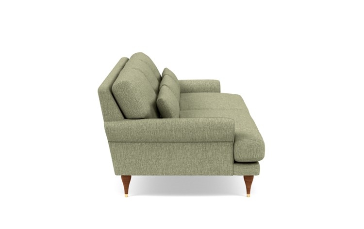 Maxwell Sofa with Green Sprout Fabric and Oiled Walnut with Brass Cap legs - Image 2
