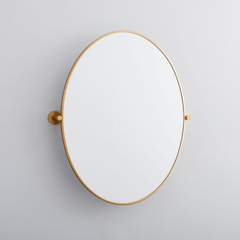 Metal Frame Pivot Mirror, Oval, Antique Brass - Image 0