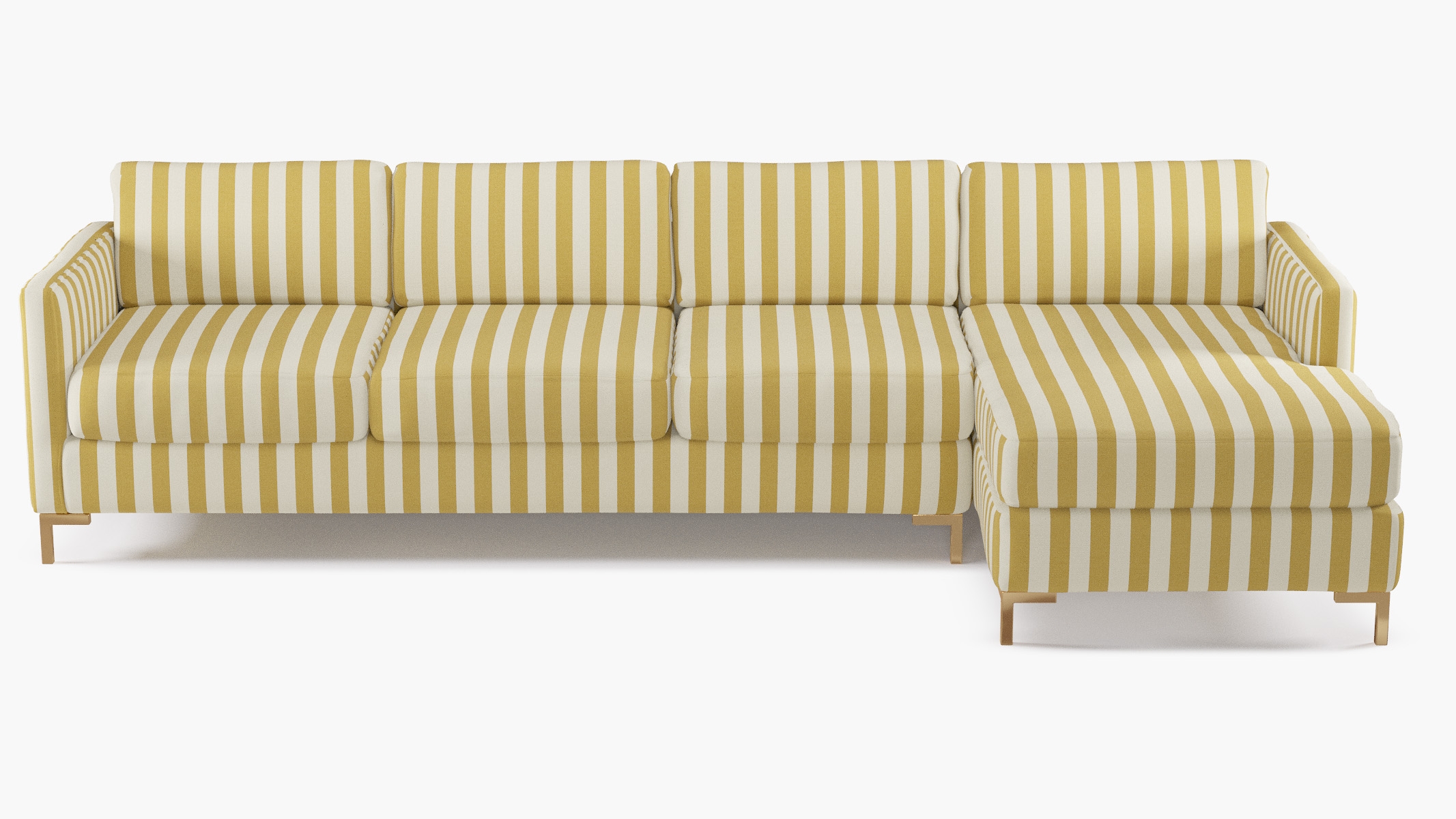 Modern Sectional, Right Facing, Citrine Cabana Stripe, Brass L Leg - Image 0