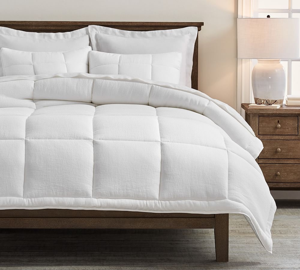 European Flax Linen Waffle Comforter, Full/Queen, White - Image 0