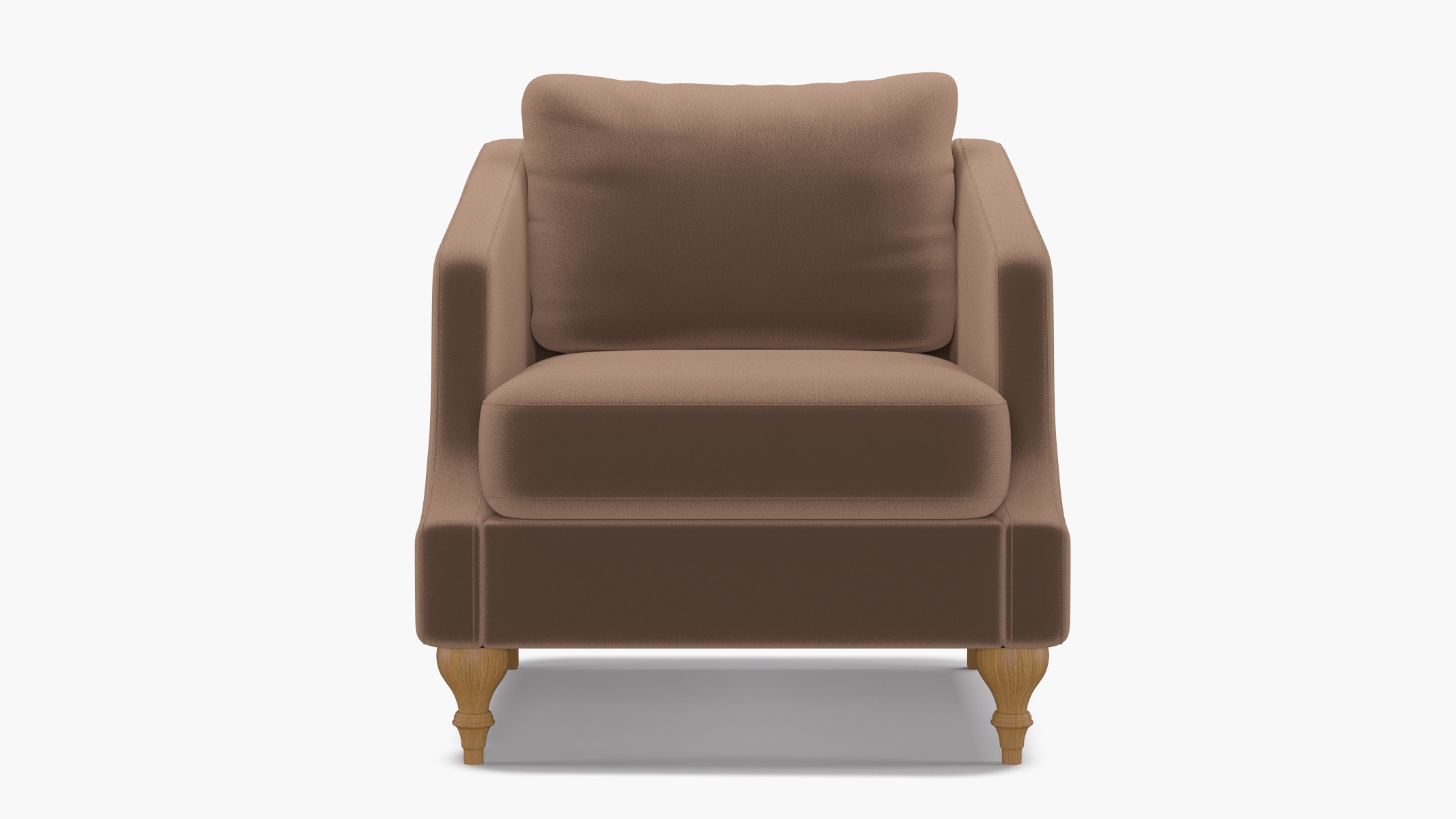 Slope Arm Chair, Mink Performance Plush Velvet, Natural Turned Wood Leg - Image 0