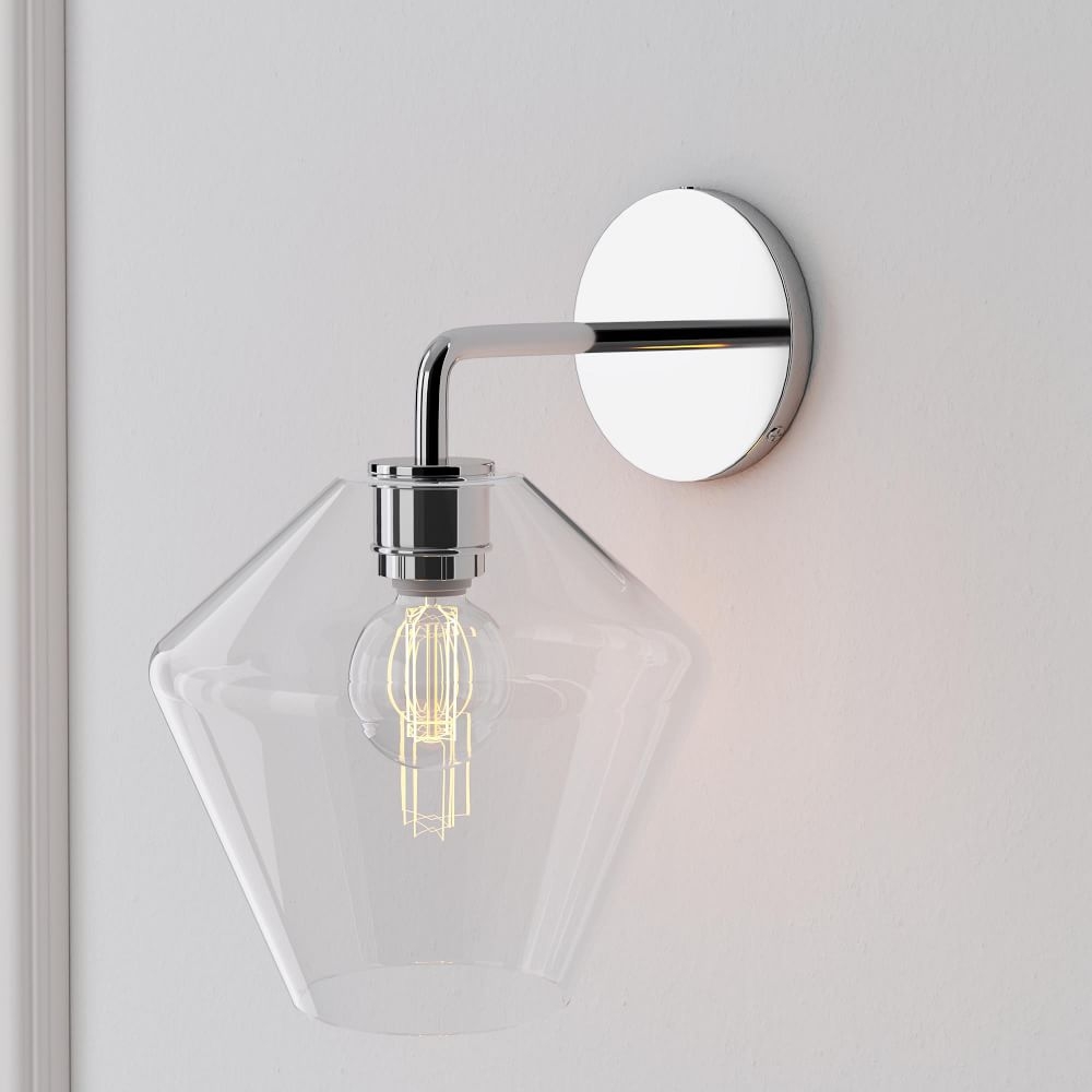 Sculptural Sconce, Geo Small, Clear, Chrome, 7.6" - Image 0