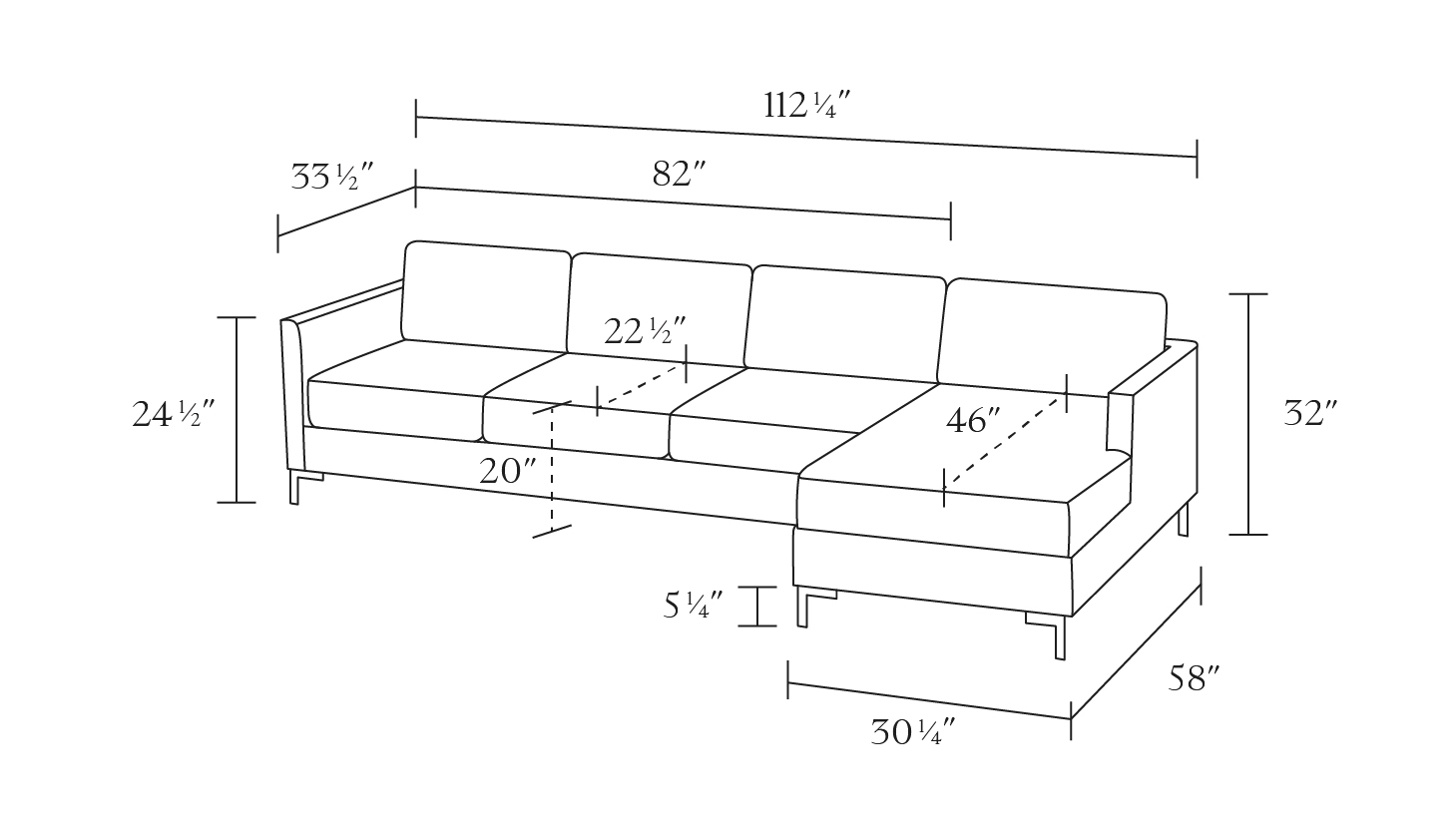 Modern Sectional, Right Facing, Black Market Stripe, Brass L Leg - Image 1