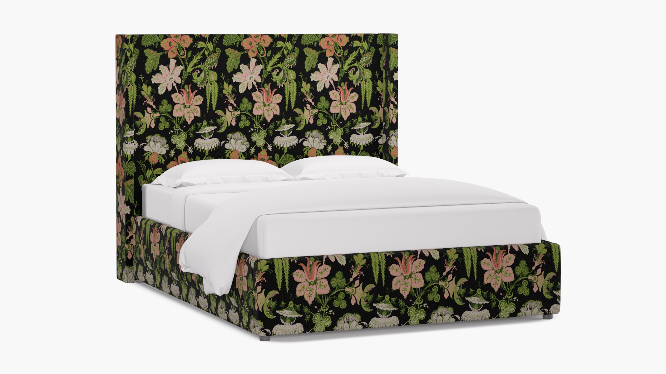 Modern Wingback Bed, Coral Onyx Rossetta, Queen - Image 1