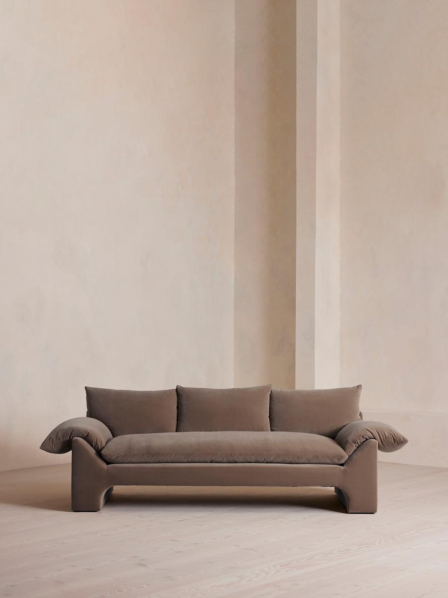 Wyatt Three Seater Sofa, Velvet, Taupe, US - Image 0