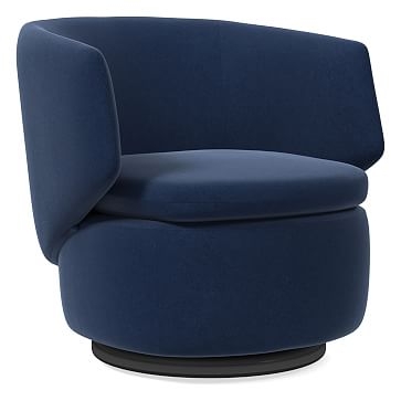 Crescent Swivel Chair, Poly, Performance Velvet, Ink Blue, Concealed Support - Image 0