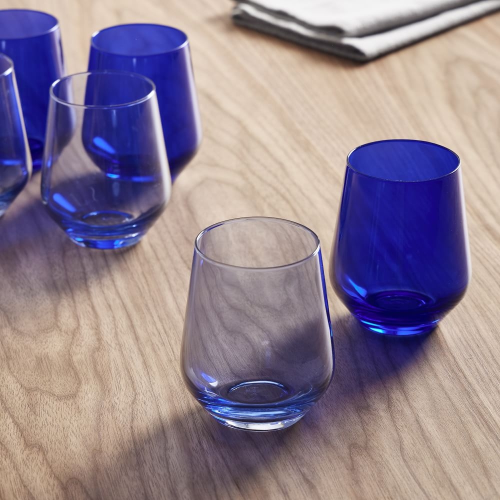 Estelle Colored Glass Stemless, Cobalt and Royal, Set of 6 - Image 0