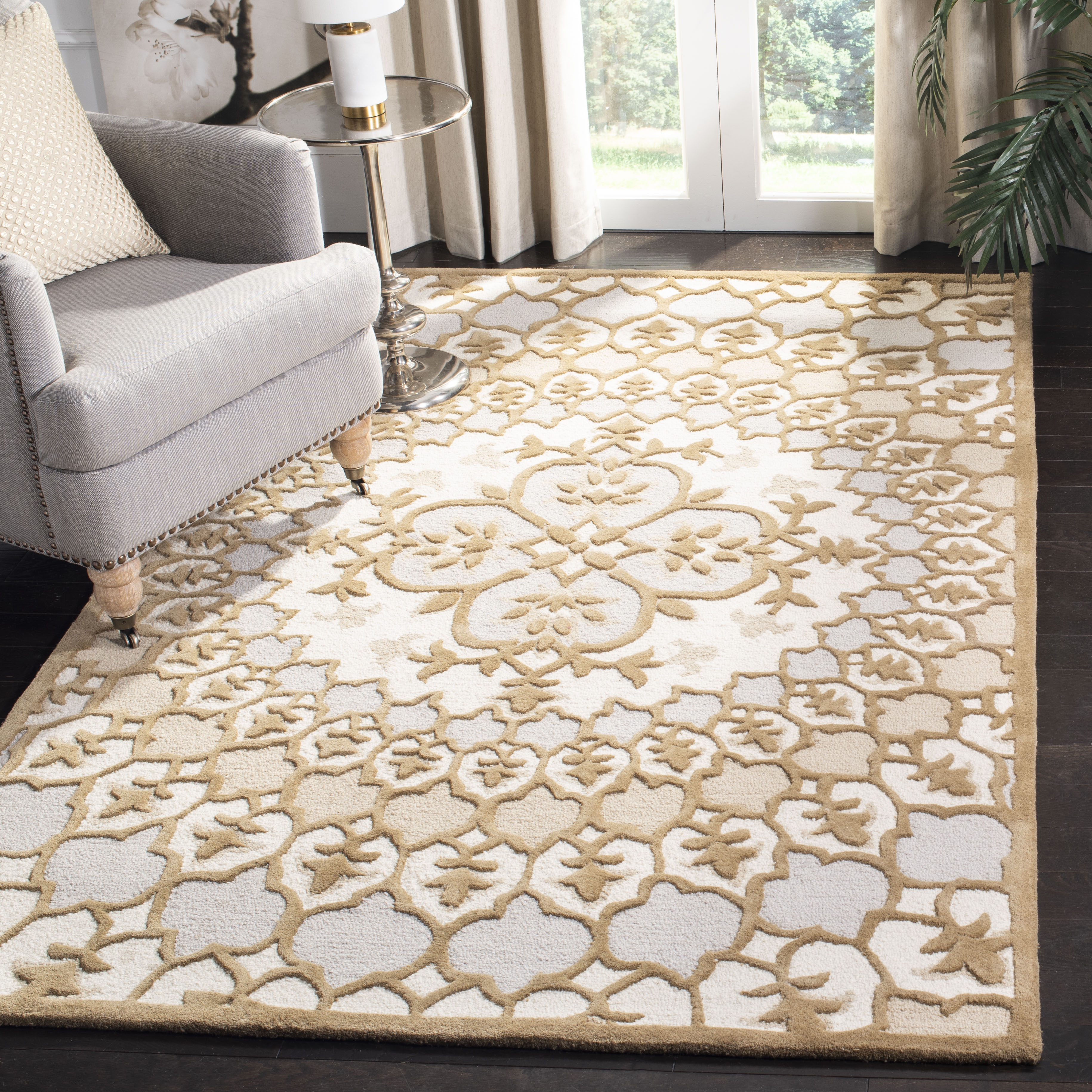 Arlo Home Hand Tufted Area Rug, BLG610B, Ivory/Dark Beig,  5' X 8' - Image 1