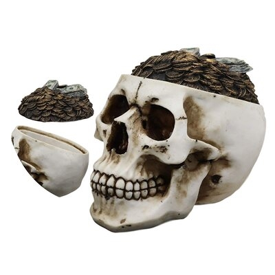 Lachance Day of the Dead Ossuary Human Cranium Evil Grinning Skull Decorative Stash Box Skeleton Trinket Jewelry Figurine - Image 0