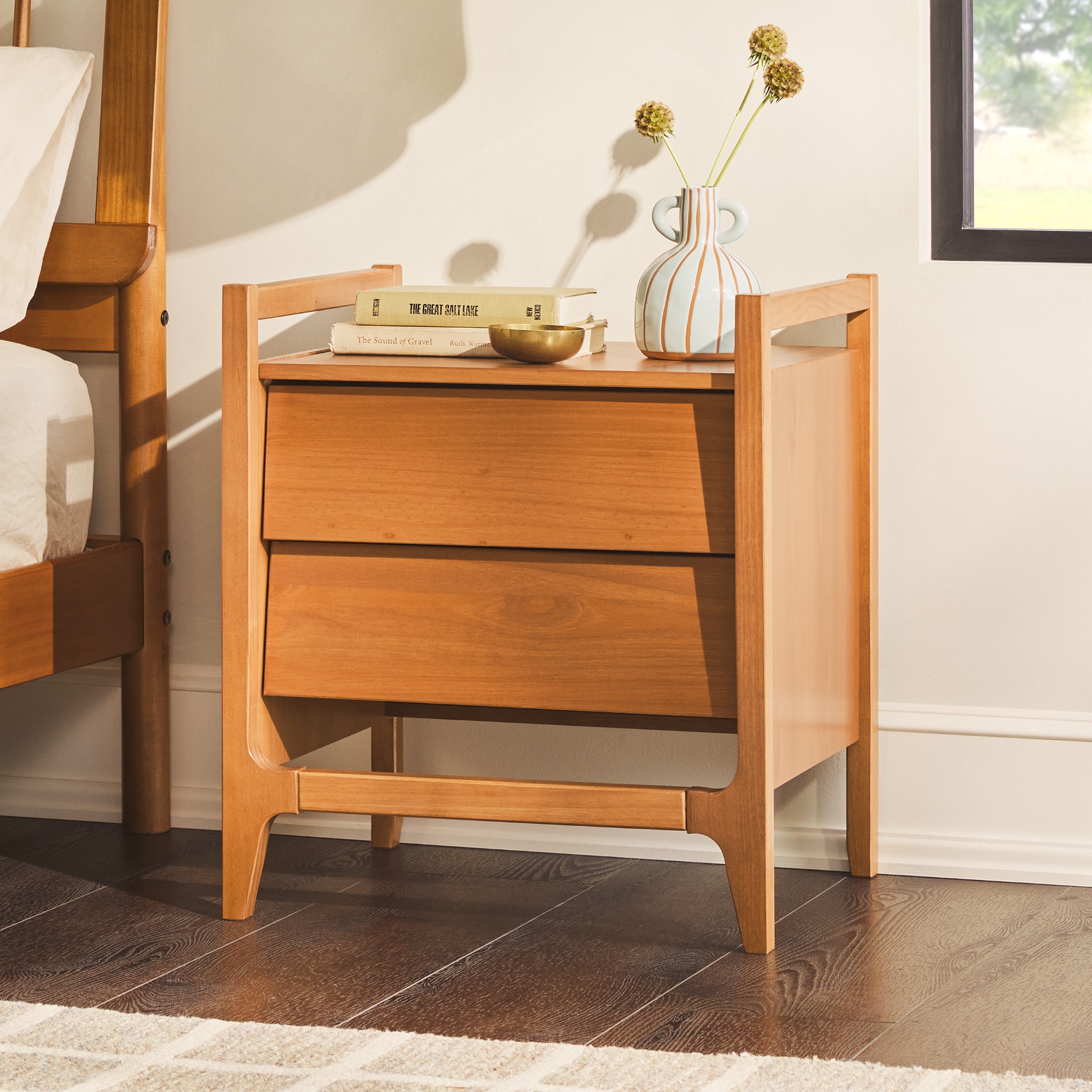 Scandi Angle Face Solid Wood Nightstand – Caramel - Image 3