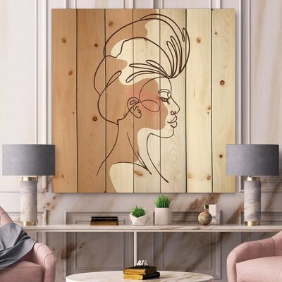One Line Portrait Of African American Woman II - Modern Print On Natural Pine Wood - Image 0
