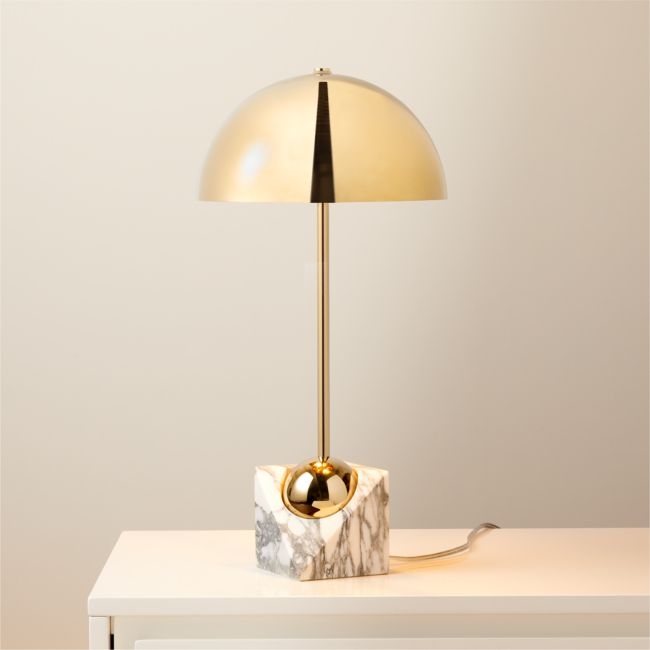 Venus Champagne Brass Metal Dome Table Lamp with White Marble Base - Image 0