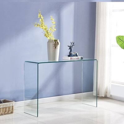 Transparent Glass Semund, Clear Bent Modern Home Office Furniture, Tempered Glass Sofa Table For Entryway,Semund With Rounded Edges Desks, Easy To Clean - Image 0