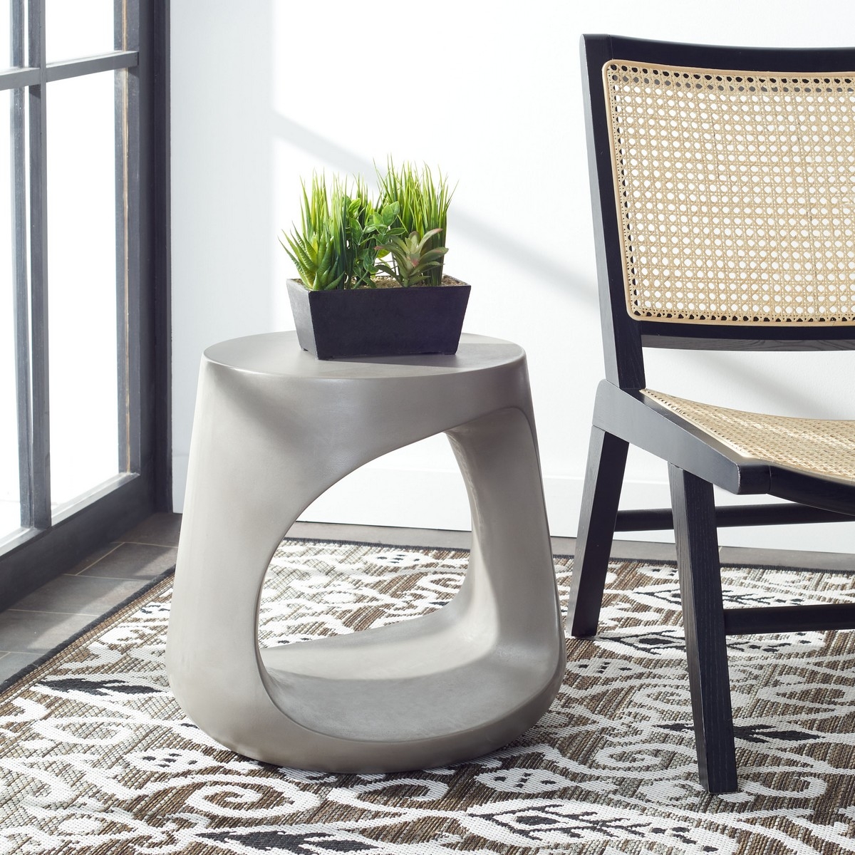 Vikki Concrete Accent Stool - Dark Grey - Safavieh - Image 1