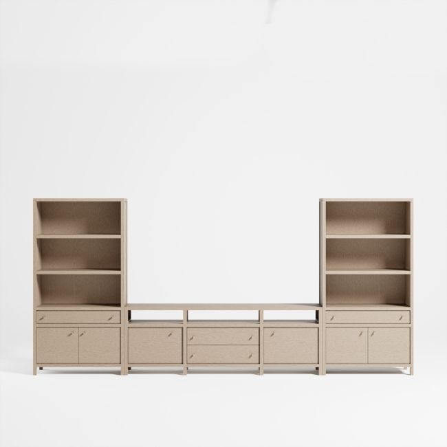 Keane 166" Weathered Natural Wood Storage Media Console Set - Image 0