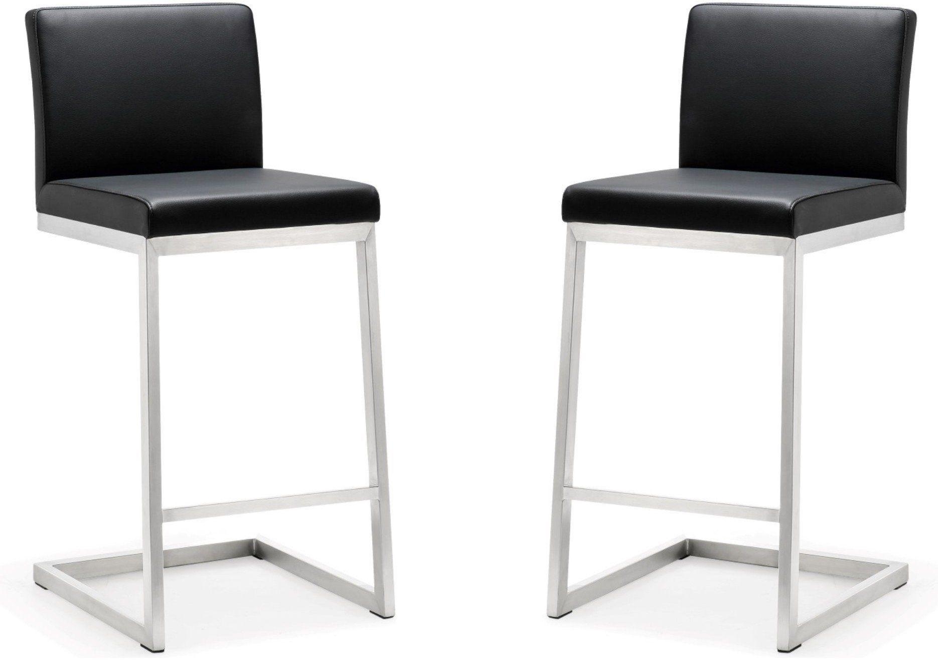 Parma Black Performance Vegan Leather and Stainless Steel Counter Stool - Set of 2 - Image 8