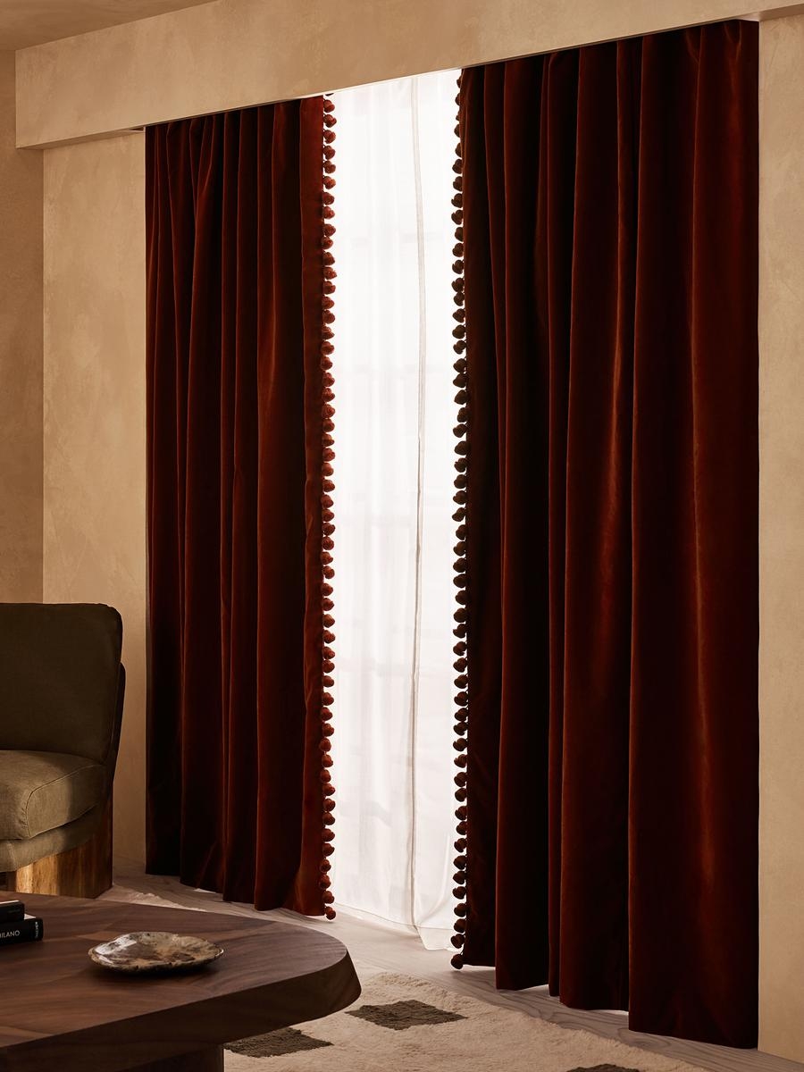 Margeaux Velvet Curtains, Rust, Width 193cm Length 274cm - Image 0