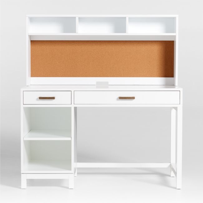 Parke White Wood 2-Drawer Kids Desk with Hutch - Image 0