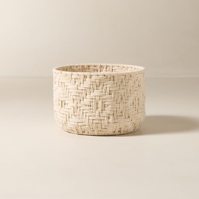 Rowen Handwoven Round White Cotton Storage Basket Medium - Image 0