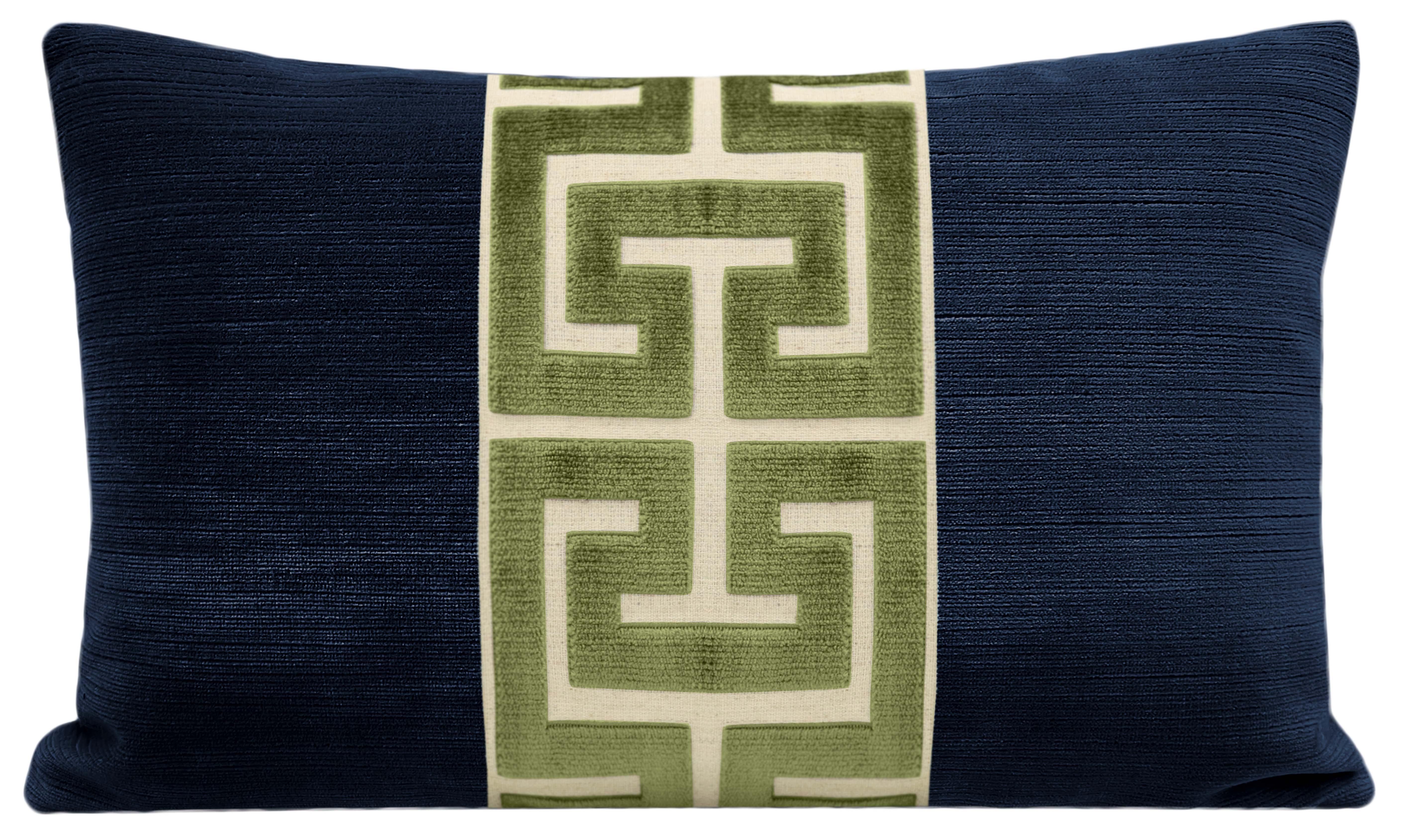 THE LITTLE LUMBAR :: STRIE VELVET // NAVY BLUE + OLIVE GREEK TRIM - LITTLE LUMBAR 12" X 18" - Image 0