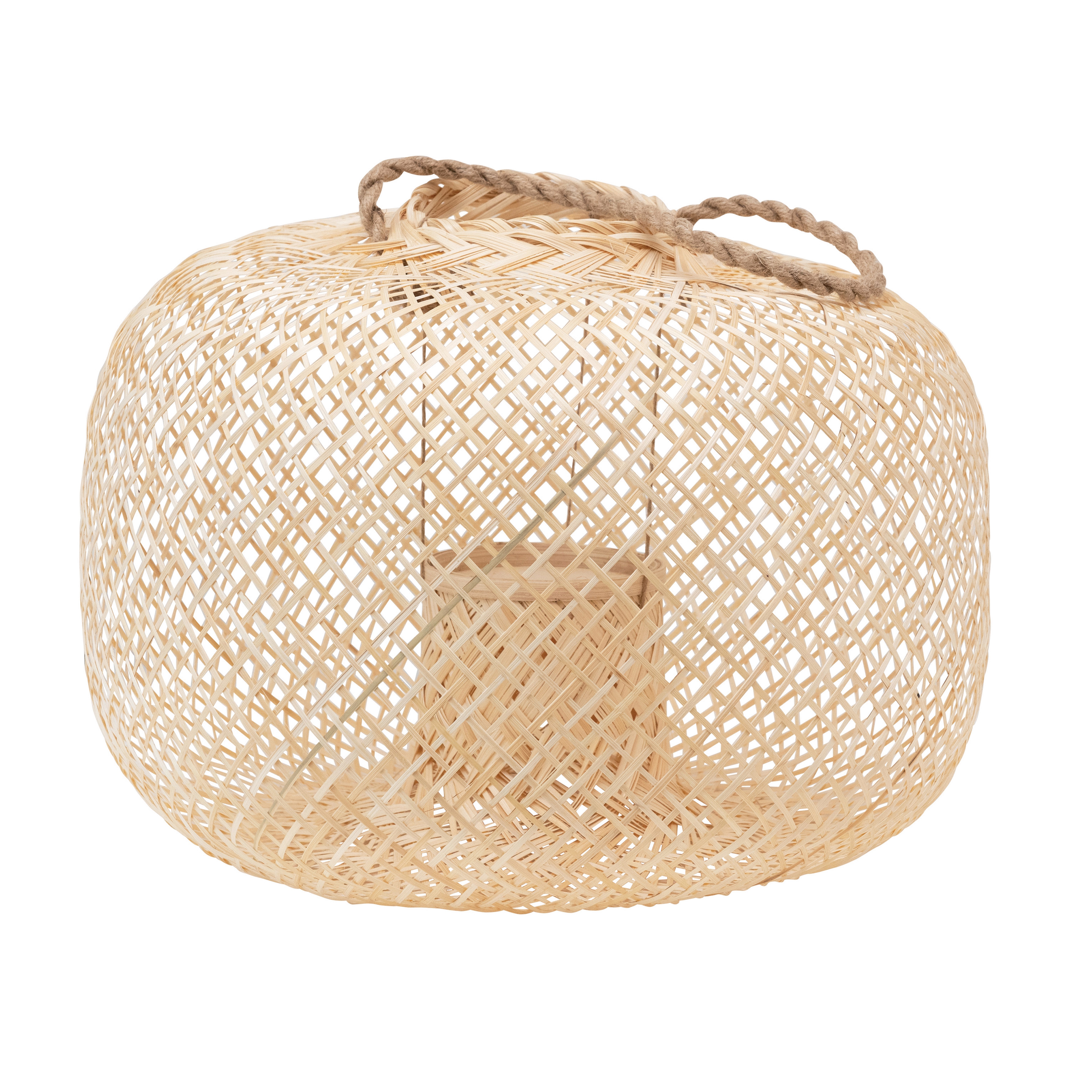 Hand-Woven Bamboo Lantern with Jute Handle & Glass Insert, Natural - Image 0
