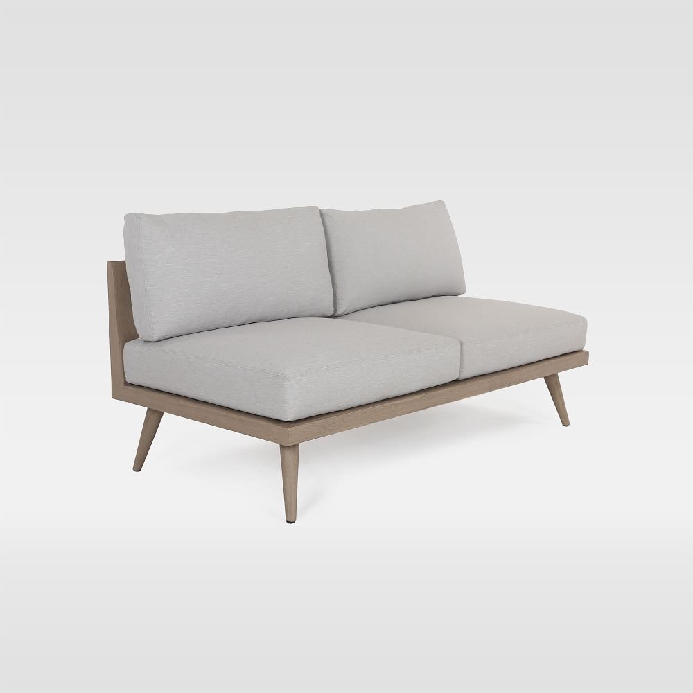 Teak Wood Base Outdoor Sofa, Gray - Image 0