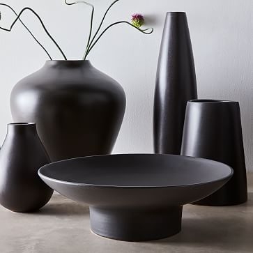 Pure Black Ceramic Vase, Squat - Image 1