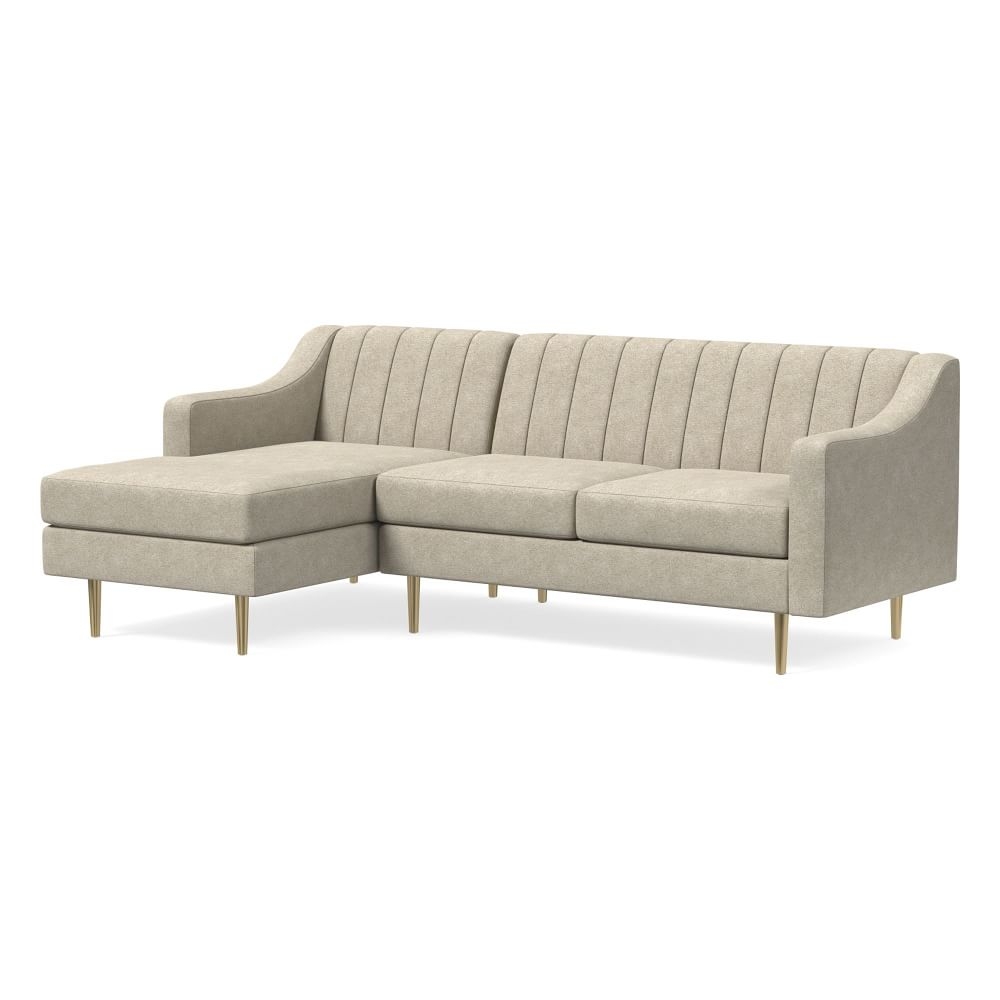 Olive 86" Left Channel Back 2-Piece Chaise Sectional, Swoop Arm, Distressed Velvet, Dune, Brass - Image 0