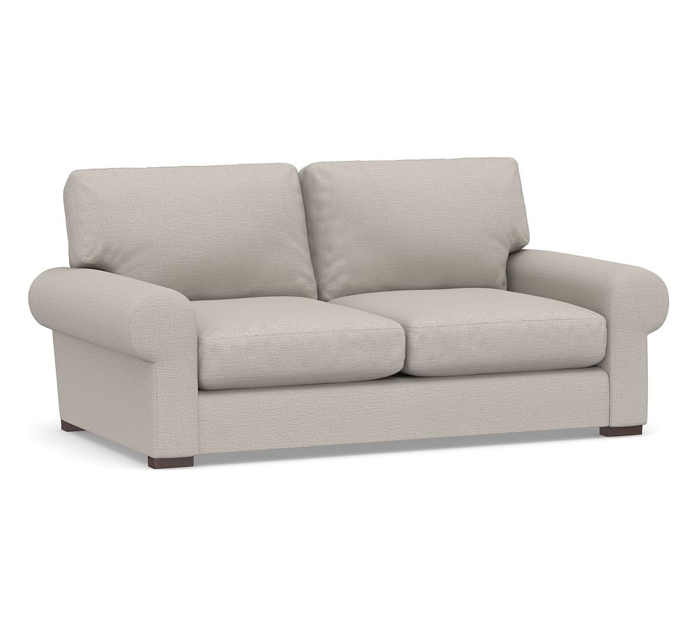 Turner Roll Arm Upholstered Loveseat 2x2 77", Down Blend Wrapped Cushions, Chunky Basketweave Stone - Image 0