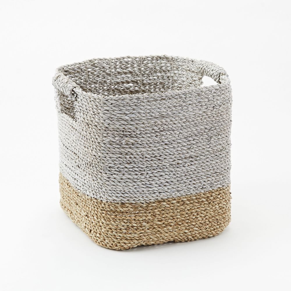 Two-Tone Woven Baskets, Natural/White, Large Utility Basket, 12"W x 12"H - Image 0