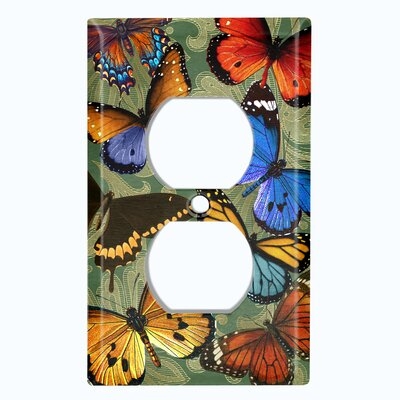 Metal Light Switch Plate Outlet Cover (Butterfly Damask Green - Single Duplex) - Image 0