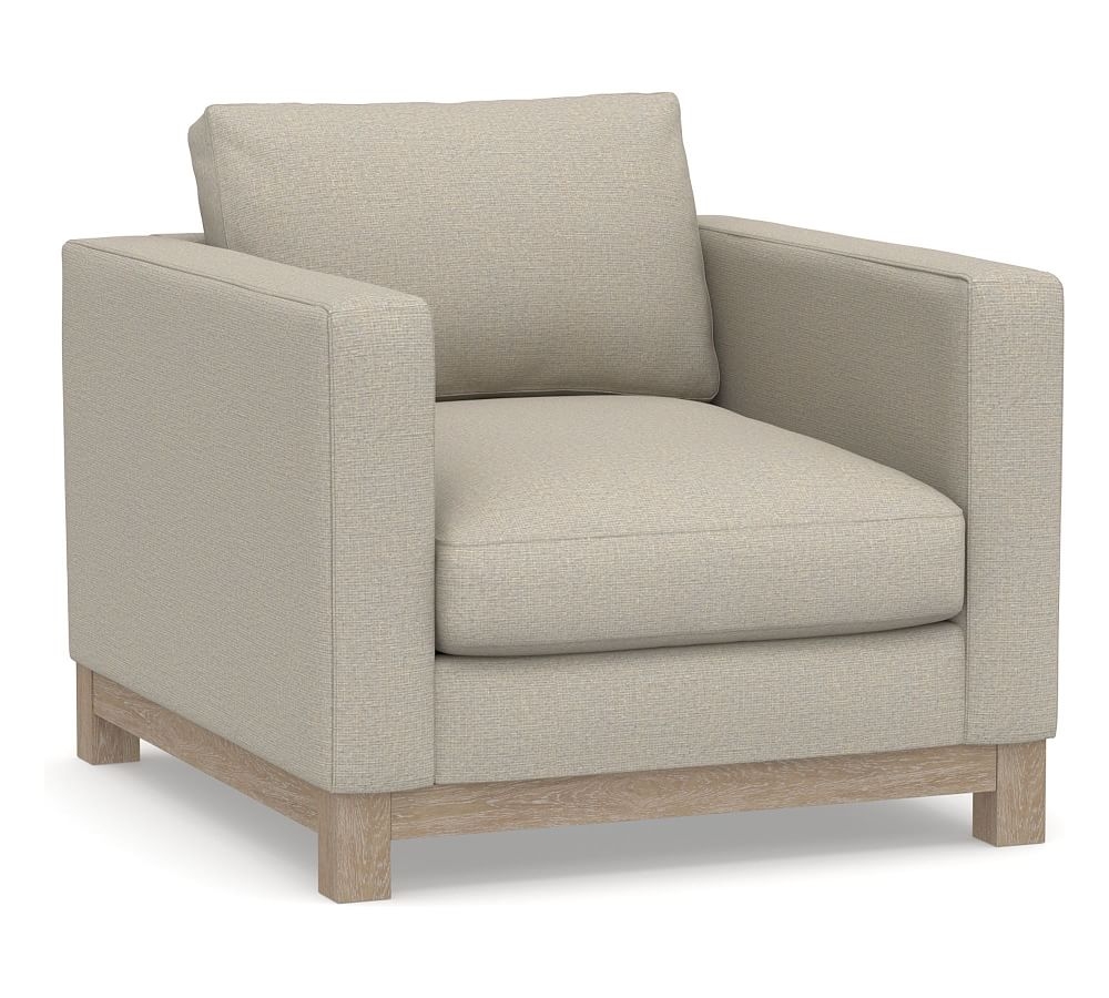 Jake Upholstered Armchair with Wood Legs, Polyester Wrapped Cushions, Performance Boucle Fog - Image 0