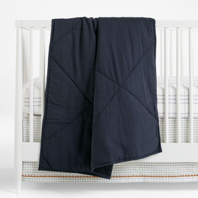 Supersoft Midnight Navy Blue Organic Cotton Gauze Baby Crib Quilt - Image 0