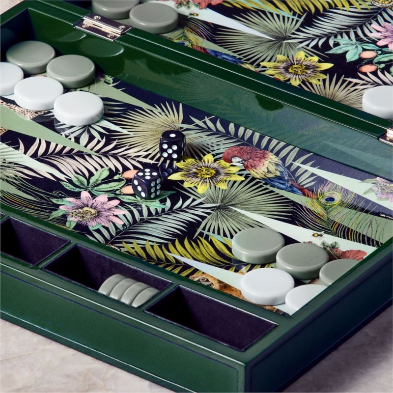 Palm Grove Green Leather Backgammon Set - Image 1