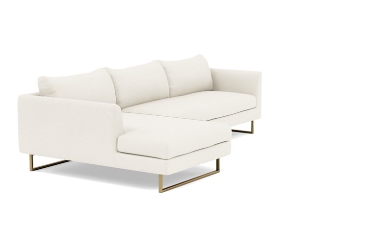 Owens Left Sectional with White Cirrus Fabric, down alt. cushions, and Matte Brass legs - Image 1