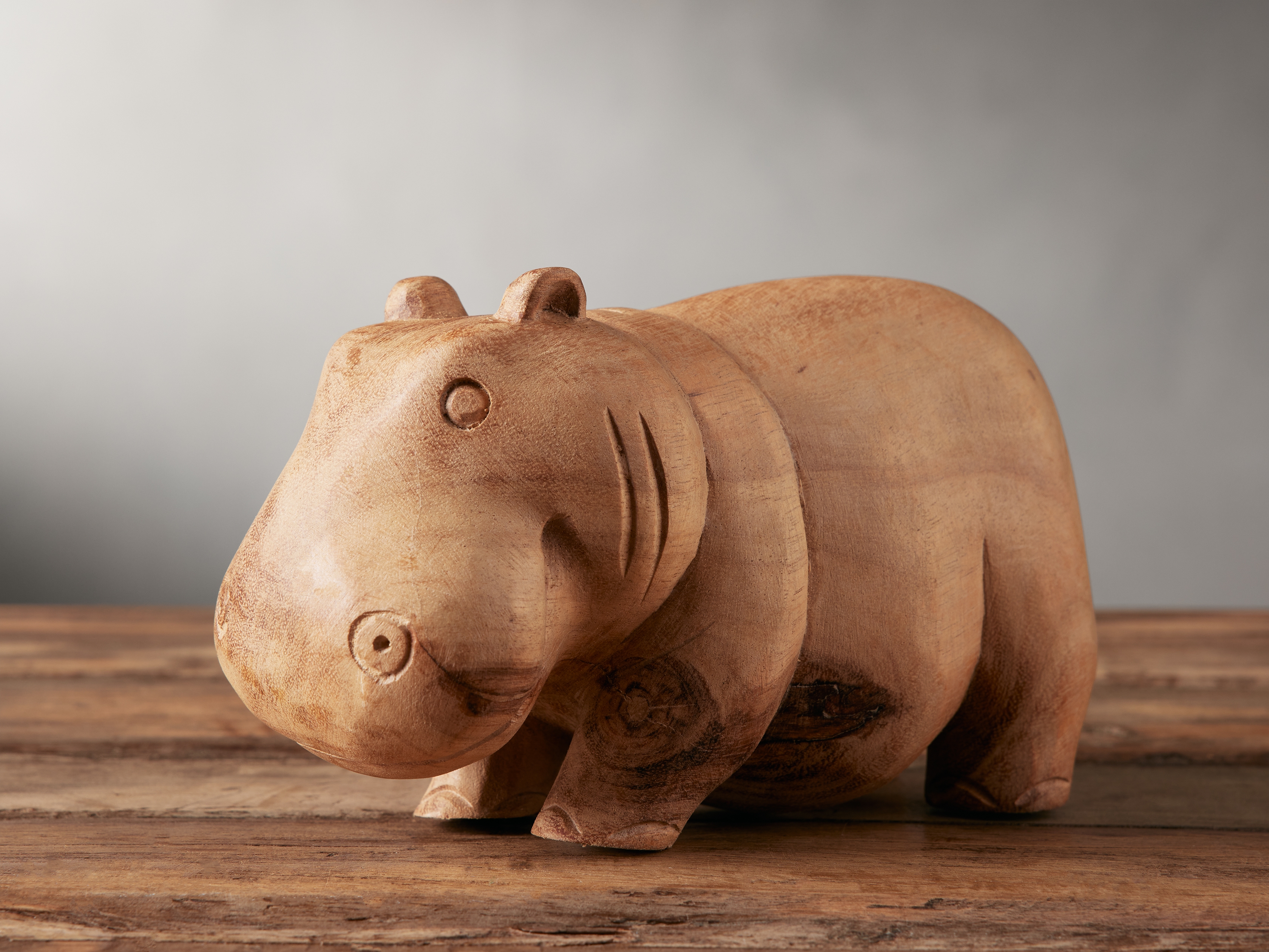 Wooden Hippo in Natural Wood Brown - Image 0