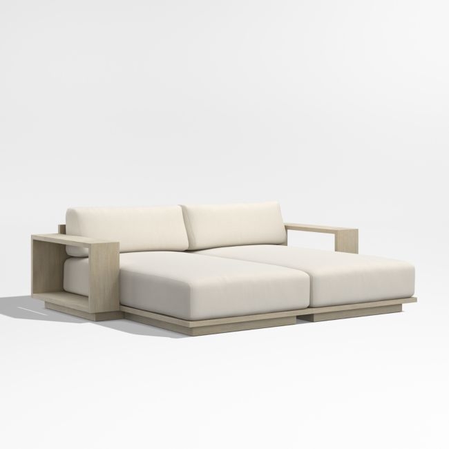 Mallorca 86" Wood Double-Chaise Outdoor Daybed with Ivory Cushions - Image 0