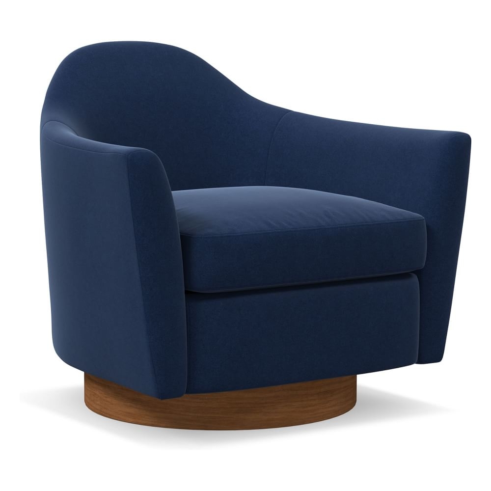 Haven Swivel Chair, Performance Velvet, Ink Blue, Dark Walnut - Image 0