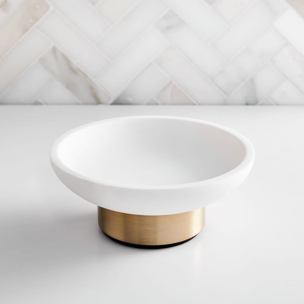 Modern Resin Stone Soap Dish, White & Antique Brass - Image 0