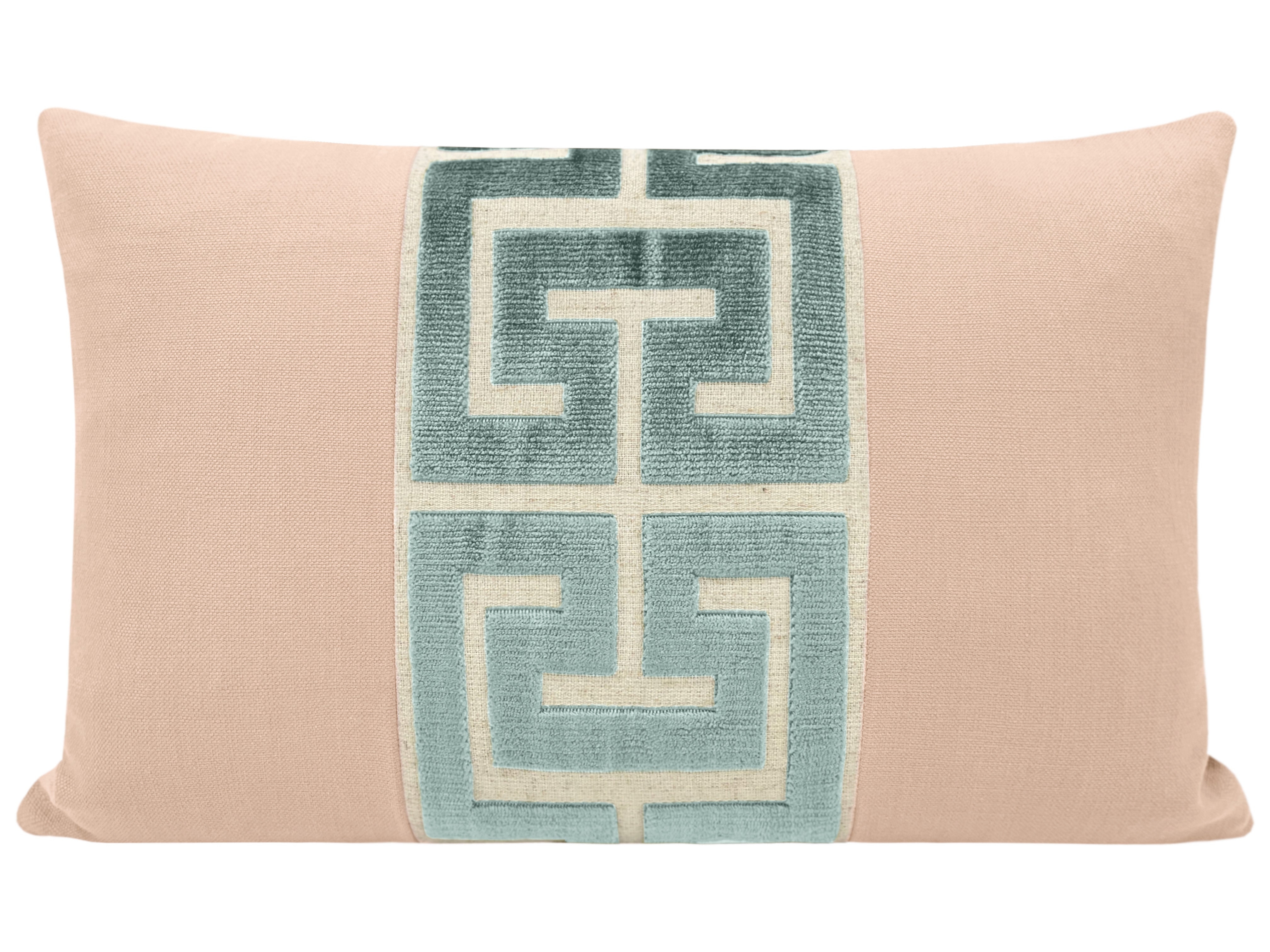 THE LITTLE LUMBAR :: CLASSIC LINEN // CAMEO + TURKISH BLUE GREEK TRIM - LITTLE LUMBAR 12" X 18" - Image 0