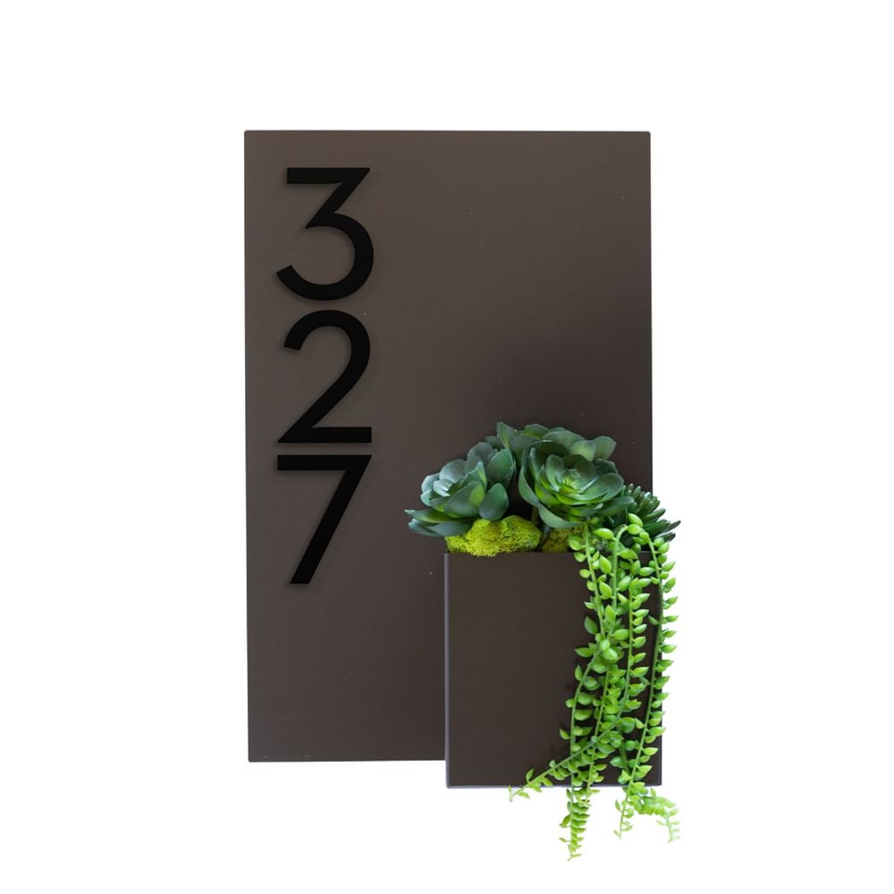 Curb Appeal Address Planter Box with Magnetic Wasatch House Numbers, Brown/Black - Image 0