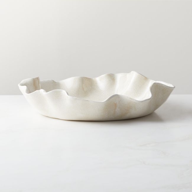 Valentia Warm White Crackled Ceramic Decorative Bowl - Image 0