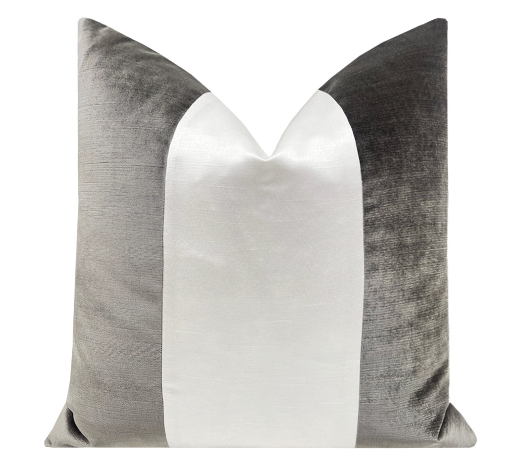 FINAL SALE : PANEL COLORBLOCK :: 18" X 18" FAUX SILK VELVET // CHROME + ALABASTER SILK COVER - 18" X 18" - Image 0