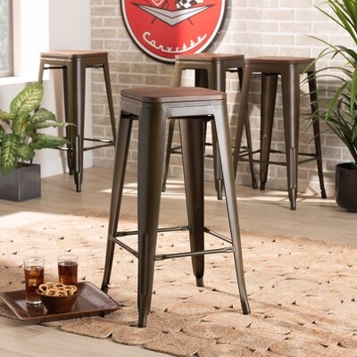 Assaria Modern And Contemporary Grey Metal And Walnut Brown Finished Wood 4-Piece Bar Stool Set - Image 0