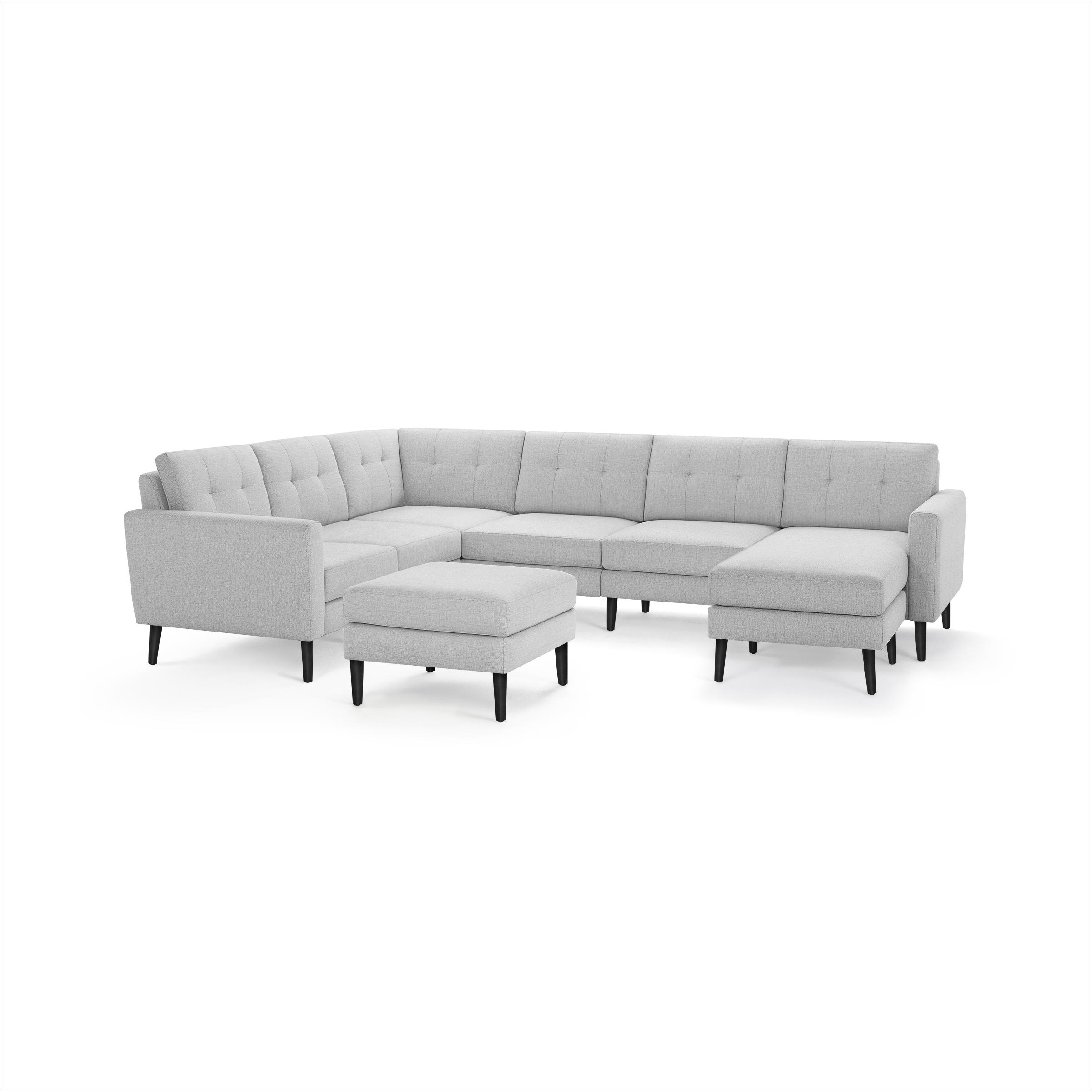 Nomad 6-Seat Corner Sectional with Chaise and Ottoman - Crushed Gravel - Performance Chenille / Ebony - Wood / Block - Image 0